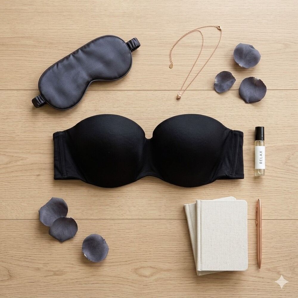 Victoria’s Secret Body By Victoria Strapless Bra 36C Black Lined Convertible Smo